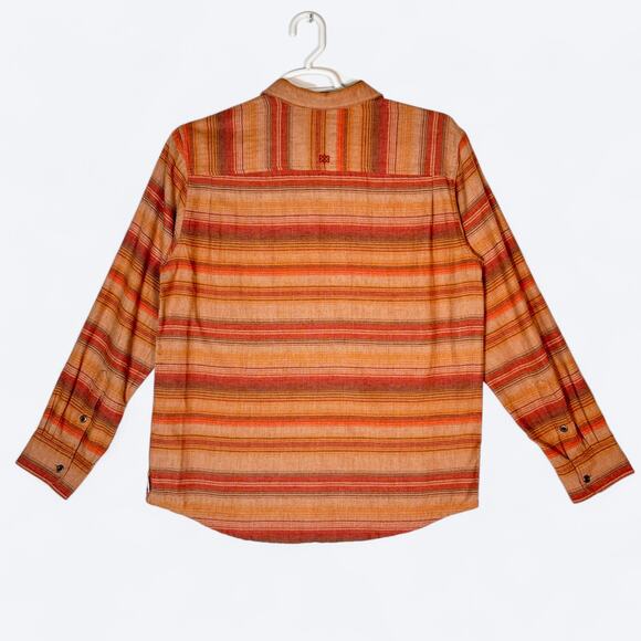 Sherpa Adventure Gear Flannel Shirt Men's M UPF 50+ Orange Striped Long Sleeve - Picture 2 of 7